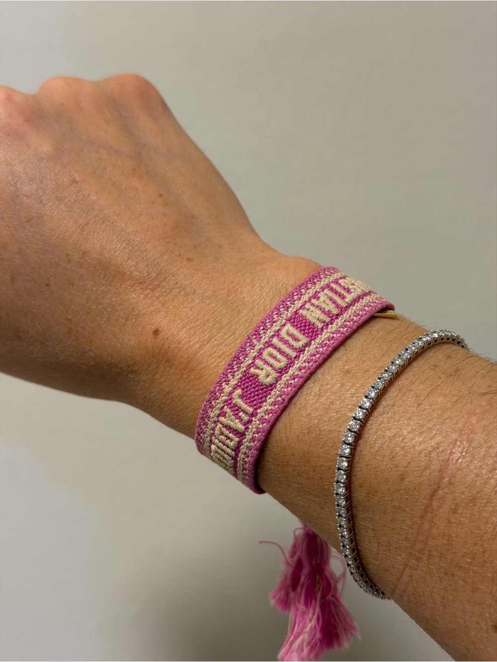 Dior Pink Friendship Bracelet with Tassel